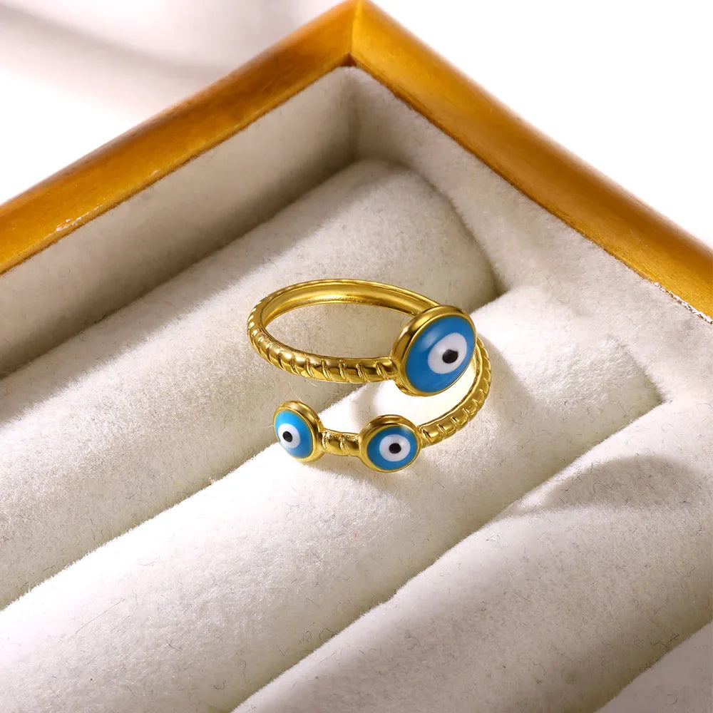 Anel Serpentine Olho Grego Azul em Aço Inoxidável