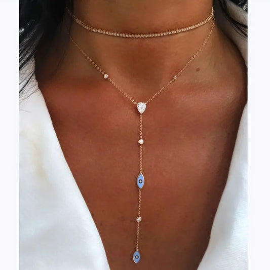 Colar Elegante de Olho Grego com Zircônia Cúbica