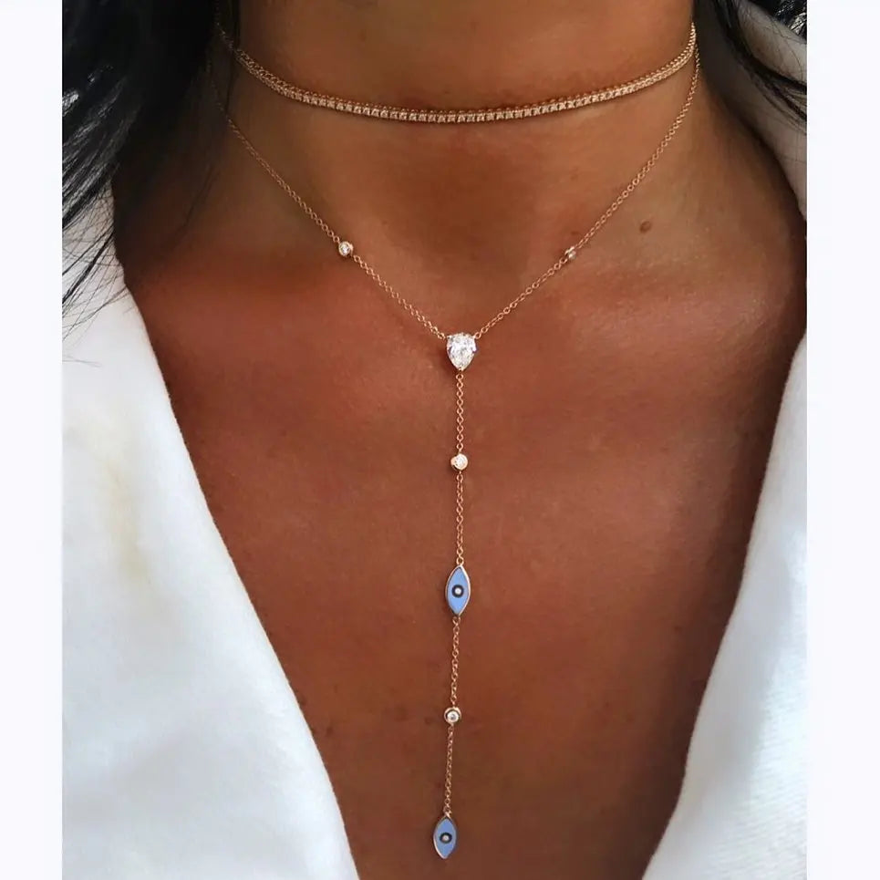 Colar Elegante de Olho Grego com Zircônia Cúbica