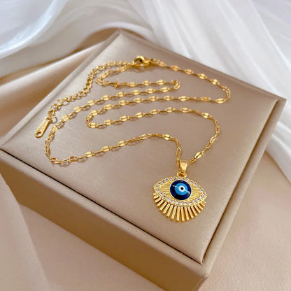 Colar Hamsa com Zircônia Cúbica e Olho Grego