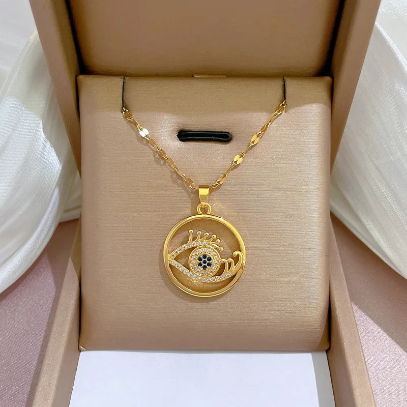Colar Hamsa com Zircônia Cúbica e Olho Grego