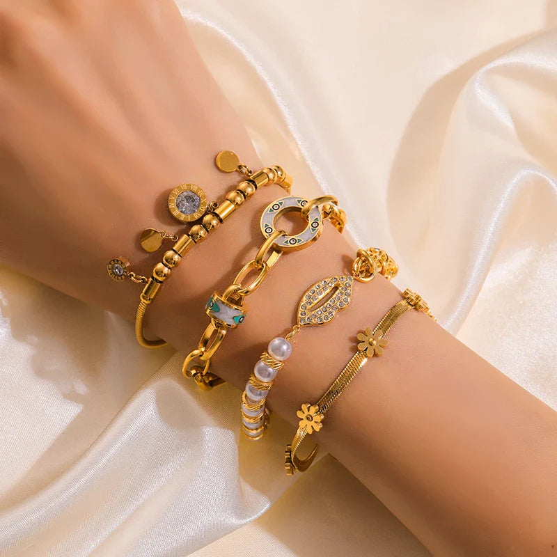 Colar e Pulseira de Aço Inoxidável com Zircão - EILIECK
