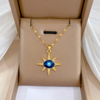 Colar Hamsa com Zircônia Cúbica e Olho Grego