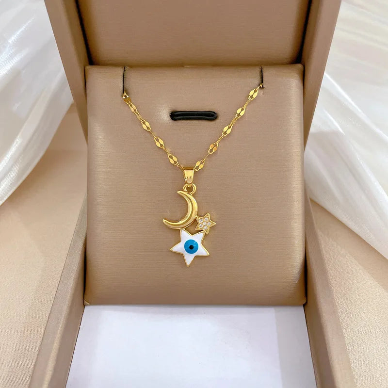 Colar Hamsa com Zircônia Cúbica e Olho Grego