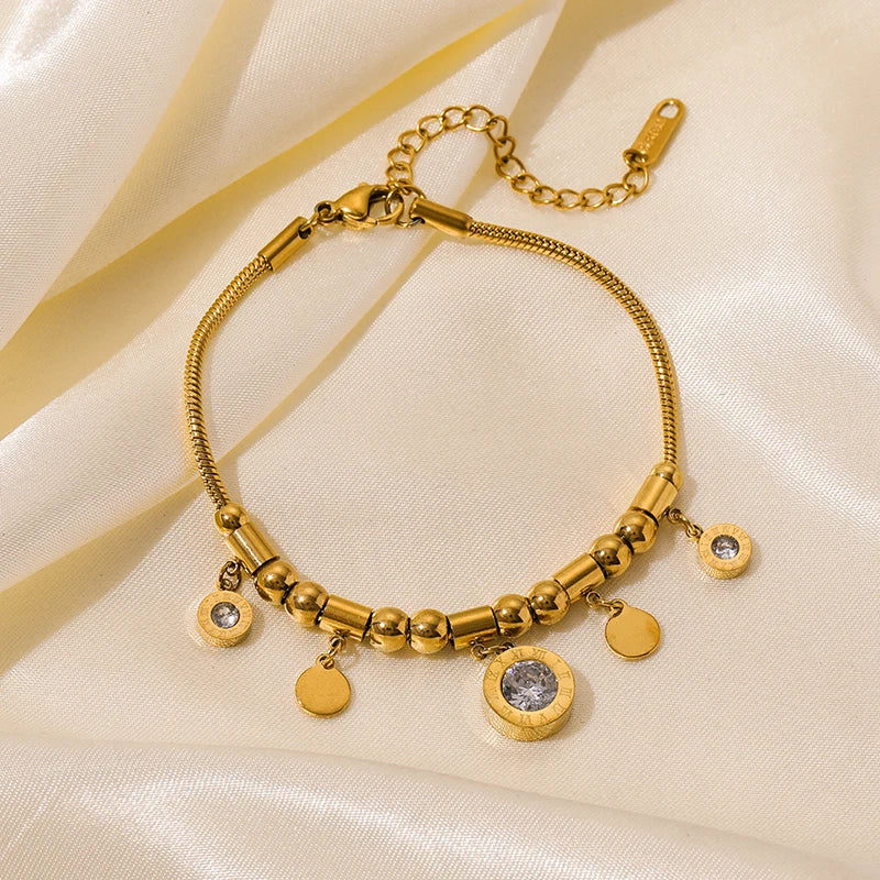 Colar e Pulseira de Aço Inoxidável com Zircão - EILIECK