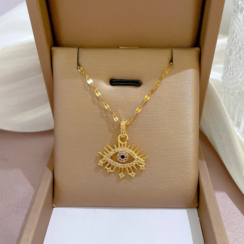 Colar Hamsa com Zircônia Cúbica e Olho Grego
