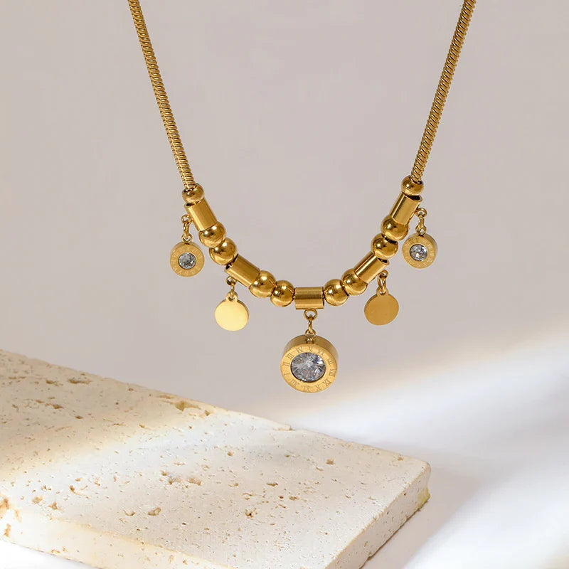 Colar e Pulseira de Aço Inoxidável com Zircão - EILIECK