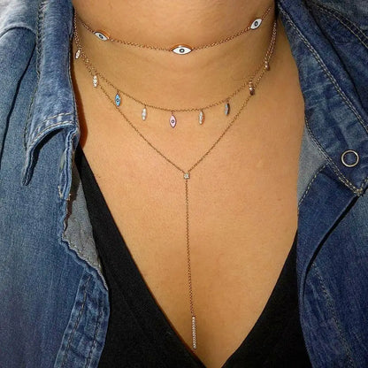 Colar Elegante de Olho Grego com Zircônia Cúbica