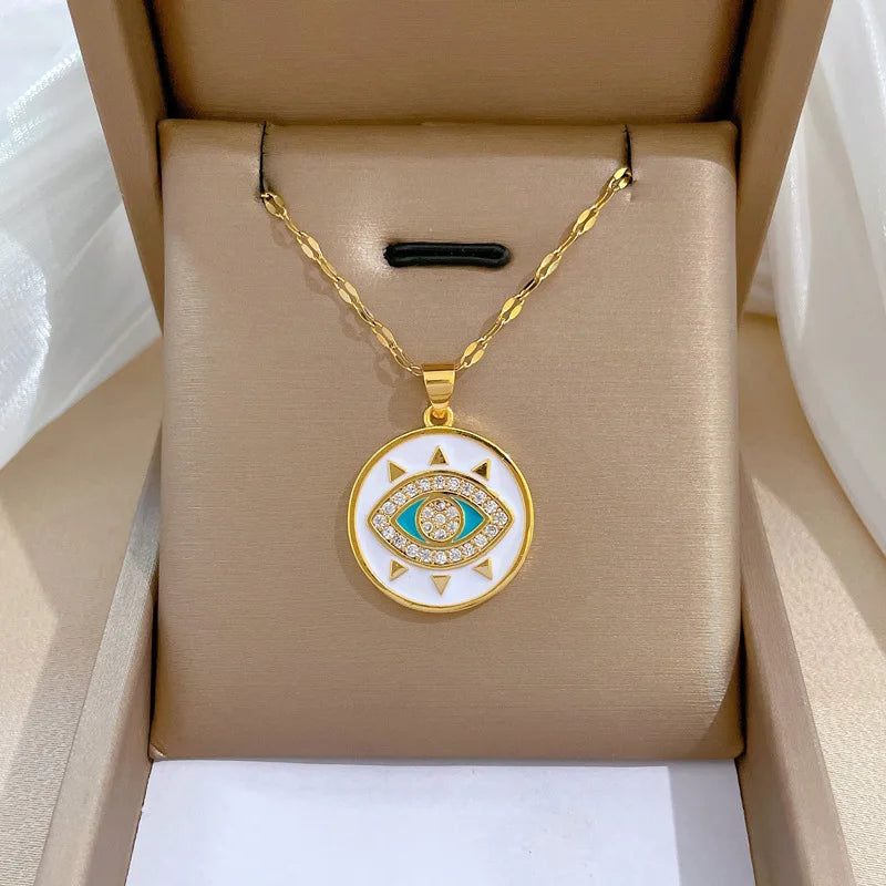 Colar Hamsa com Zircônia Cúbica e Olho Grego