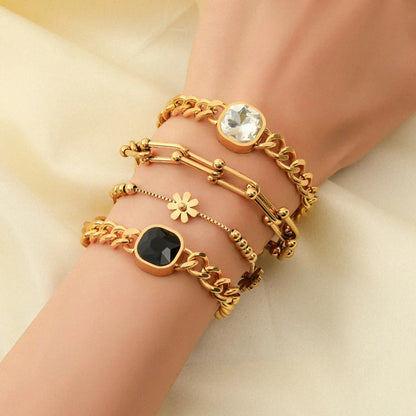 Colar e Pulseira de Aço Inoxidável com Zircão - EILIECK