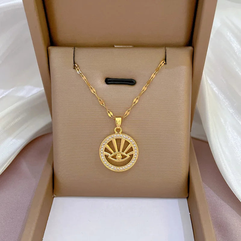 Colar Hamsa com Zircônia Cúbica e Olho Grego
