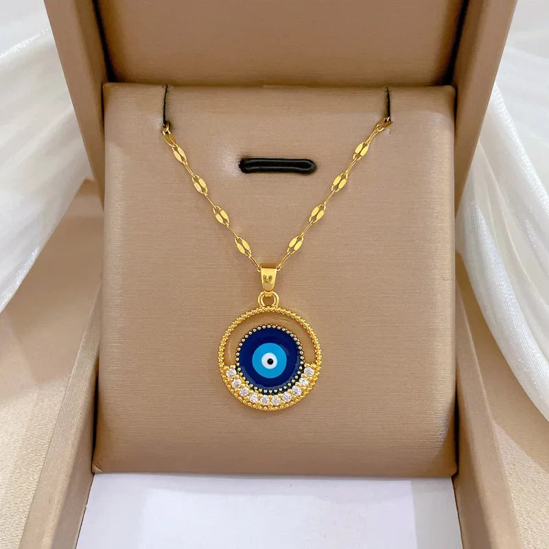 Colar Hamsa com Zircônia Cúbica e Olho Grego
