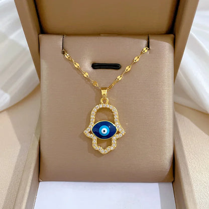Colar Hamsa com Zircônia Cúbica e Olho Grego