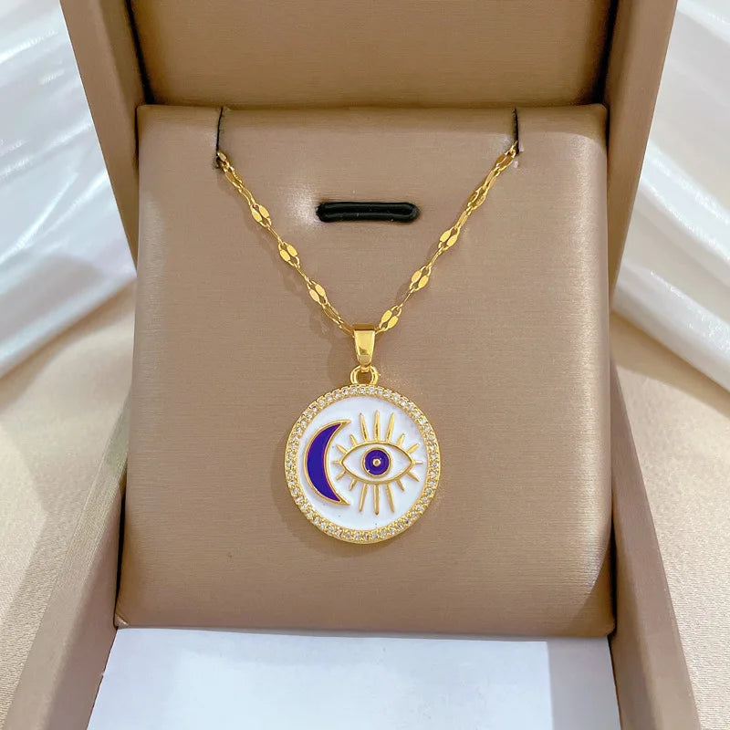 Colar Hamsa com Zircônia Cúbica e Olho Grego