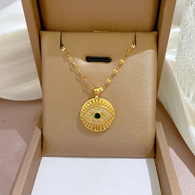 Colar Hamsa com Zircônia Cúbica e Olho Grego
