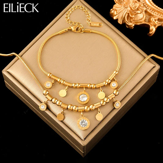 Colar e Pulseira de Aço Inoxidável com Zircão - EILIECK