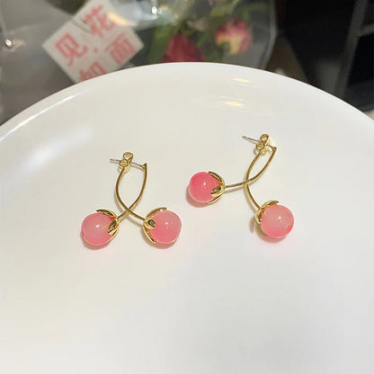 Brincos Pingentes de Cereja Rosa - Joias Exclusivas