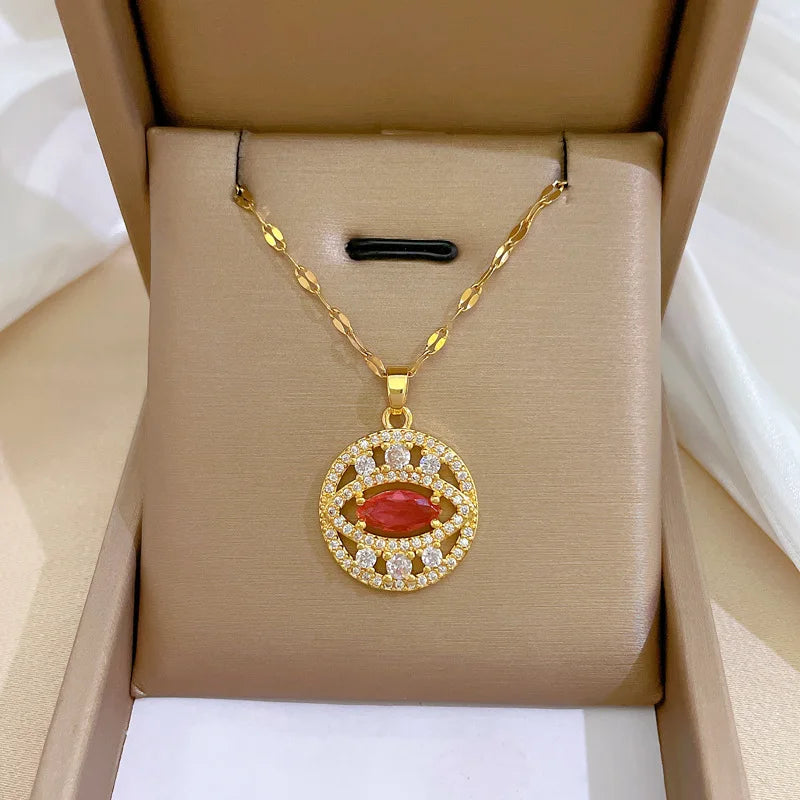Colar Hamsa com Zircônia Cúbica e Olho Grego