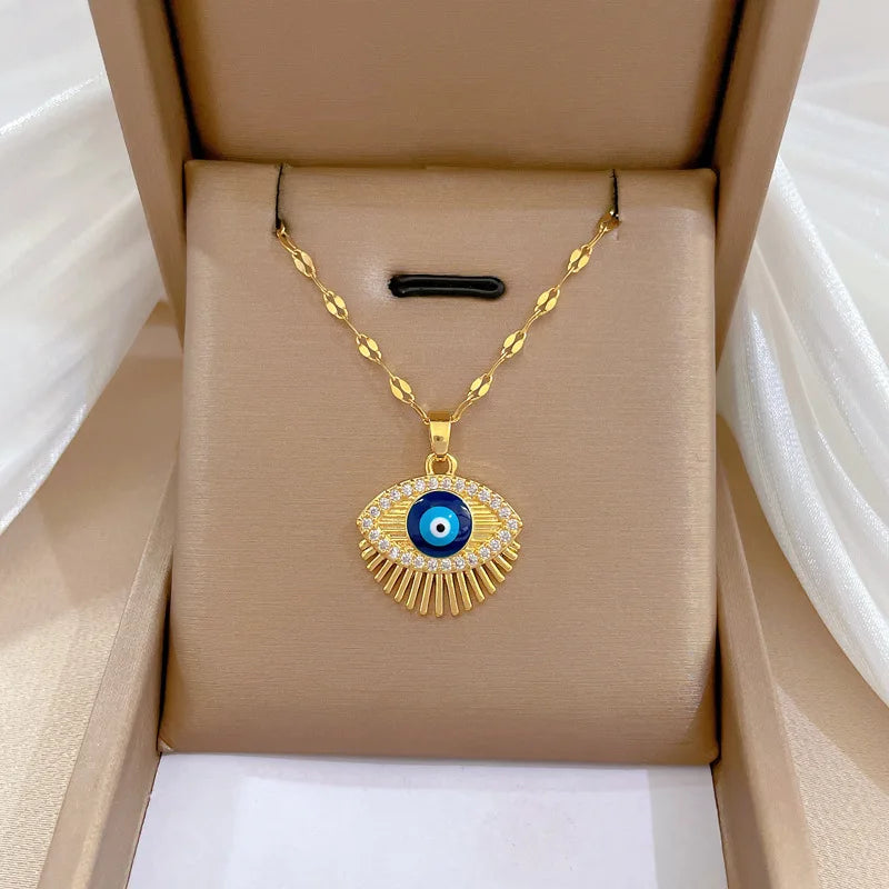 Colar Hamsa com Zircônia Cúbica e Olho Grego