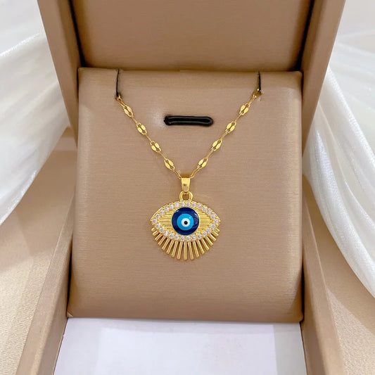 Colar Hamsa com Zircônia Cúbica e Olho Grego