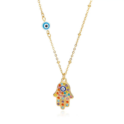 Colar Olho Grego Hamsa Dourado em Aço Inoxidável