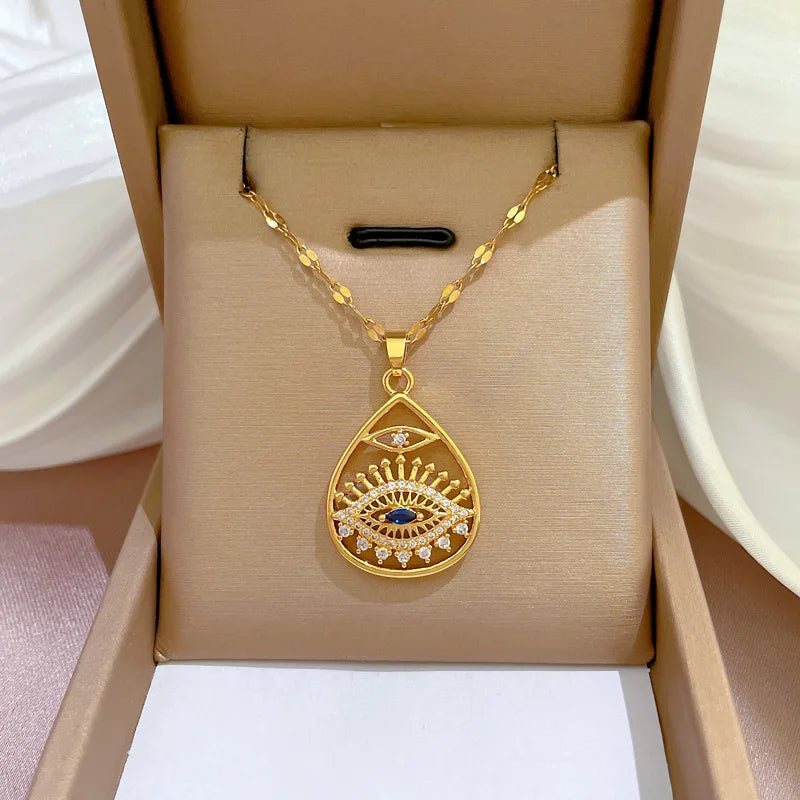 Colar Hamsa com Zircônia Cúbica e Olho Grego