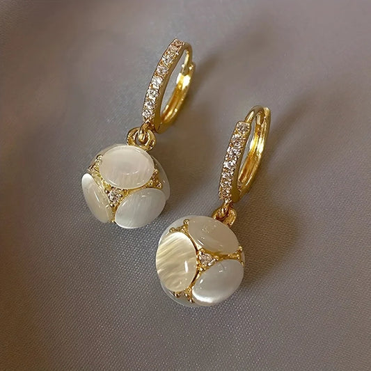 Brincos Elegantes de Pedra de Lua Artificial Retrô
