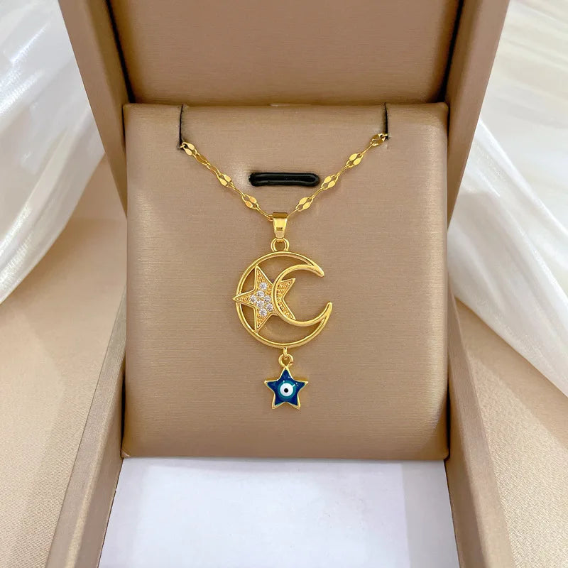 Colar Hamsa com Zircônia Cúbica e Olho Grego