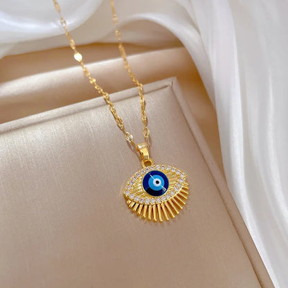Colar Hamsa com Zircônia Cúbica e Olho Grego
