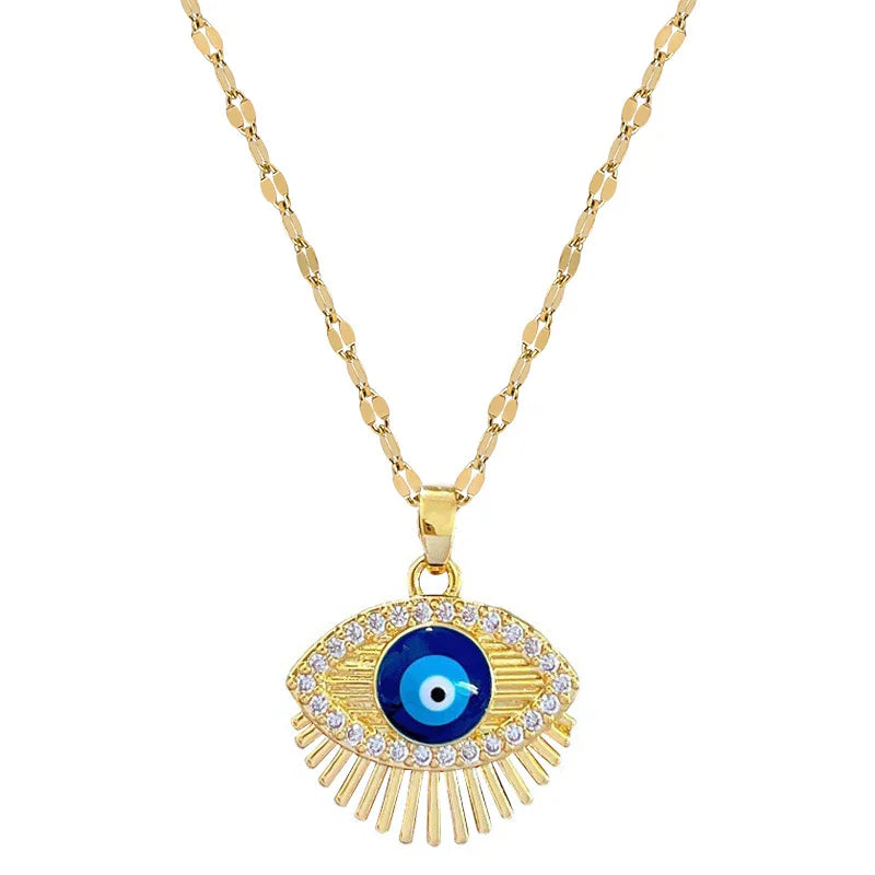 Colar Hamsa com Zircônia Cúbica e Olho Grego