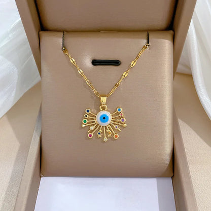 Colar Hamsa com Zircônia Cúbica e Olho Grego