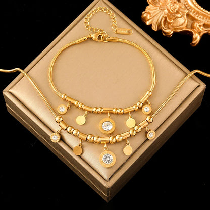 Colar e Pulseira de Aço Inoxidável com Zircão - EILIECK