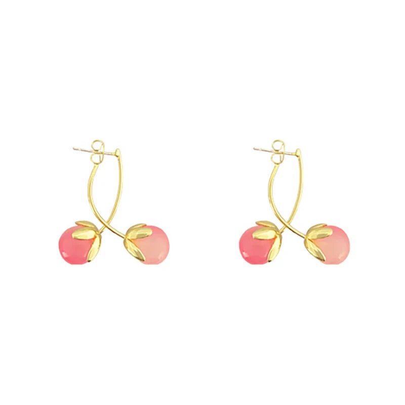 Brincos Pingentes de Cereja Rosa - Joias Exclusivas