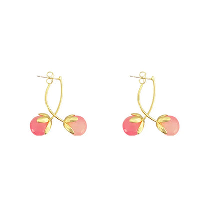 Brincos Pingentes de Cereja Rosa - Joias Exclusivas