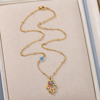 Colar Olho Grego Hamsa Dourado em Aço Inoxidável