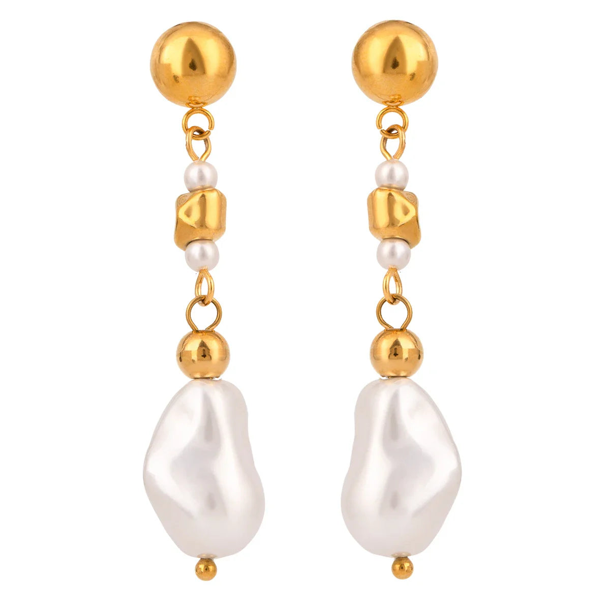 Brincos Elegantes de Pérola Banhados a Ouro 18K