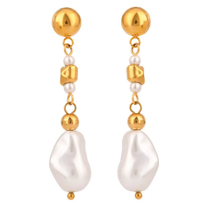 Brincos Elegantes de Pérola Banhados a Ouro 18K
