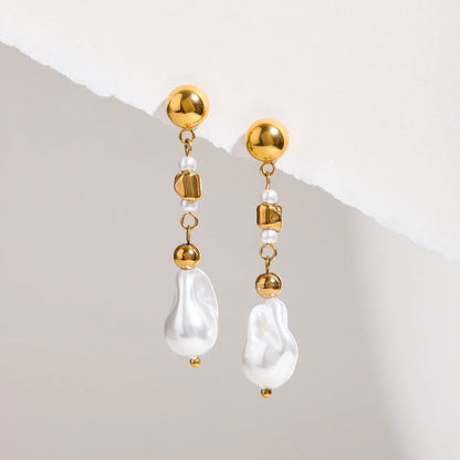 Brincos Elegantes de Pérola Banhados a Ouro 18K
