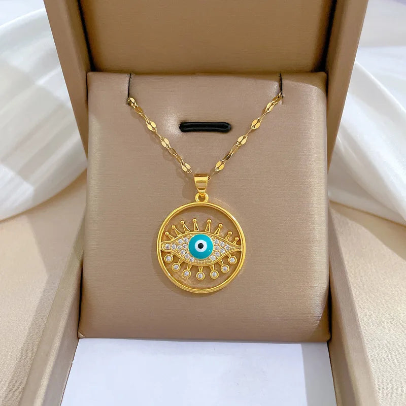 Colar Hamsa com Zircônia Cúbica e Olho Grego