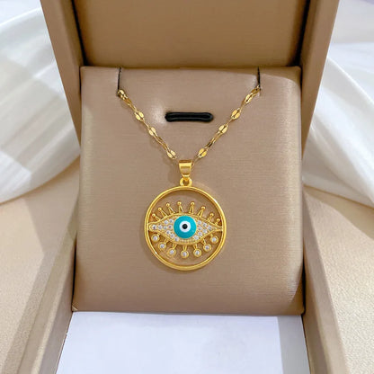 Colar Hamsa com Zircônia Cúbica e Olho Grego