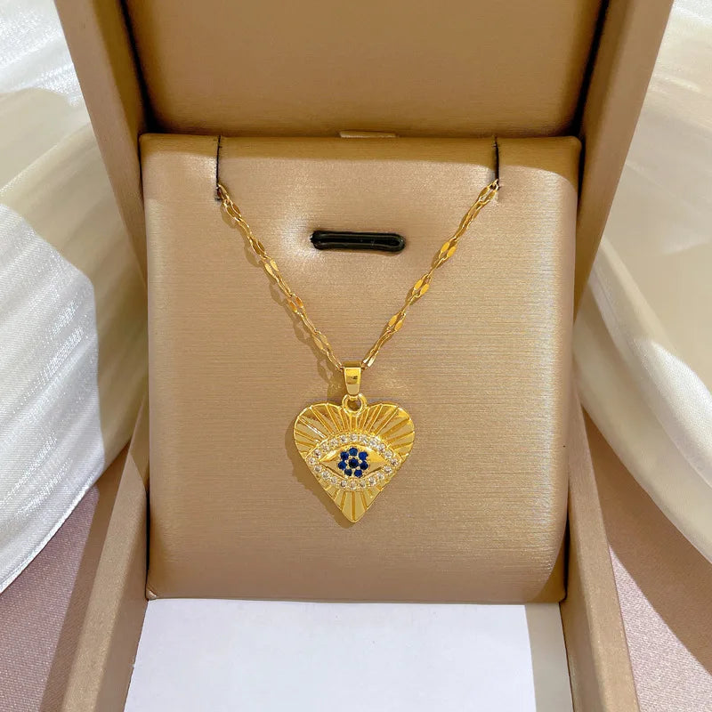 Colar Hamsa com Zircônia Cúbica e Olho Grego