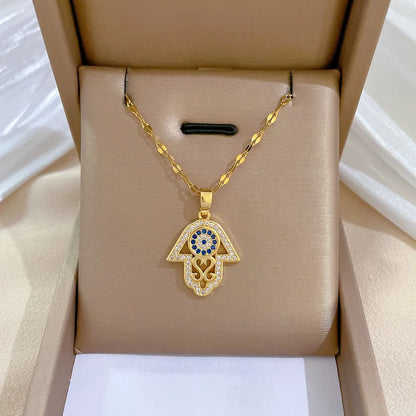 Colar Hamsa com Zircônia Cúbica e Olho Grego