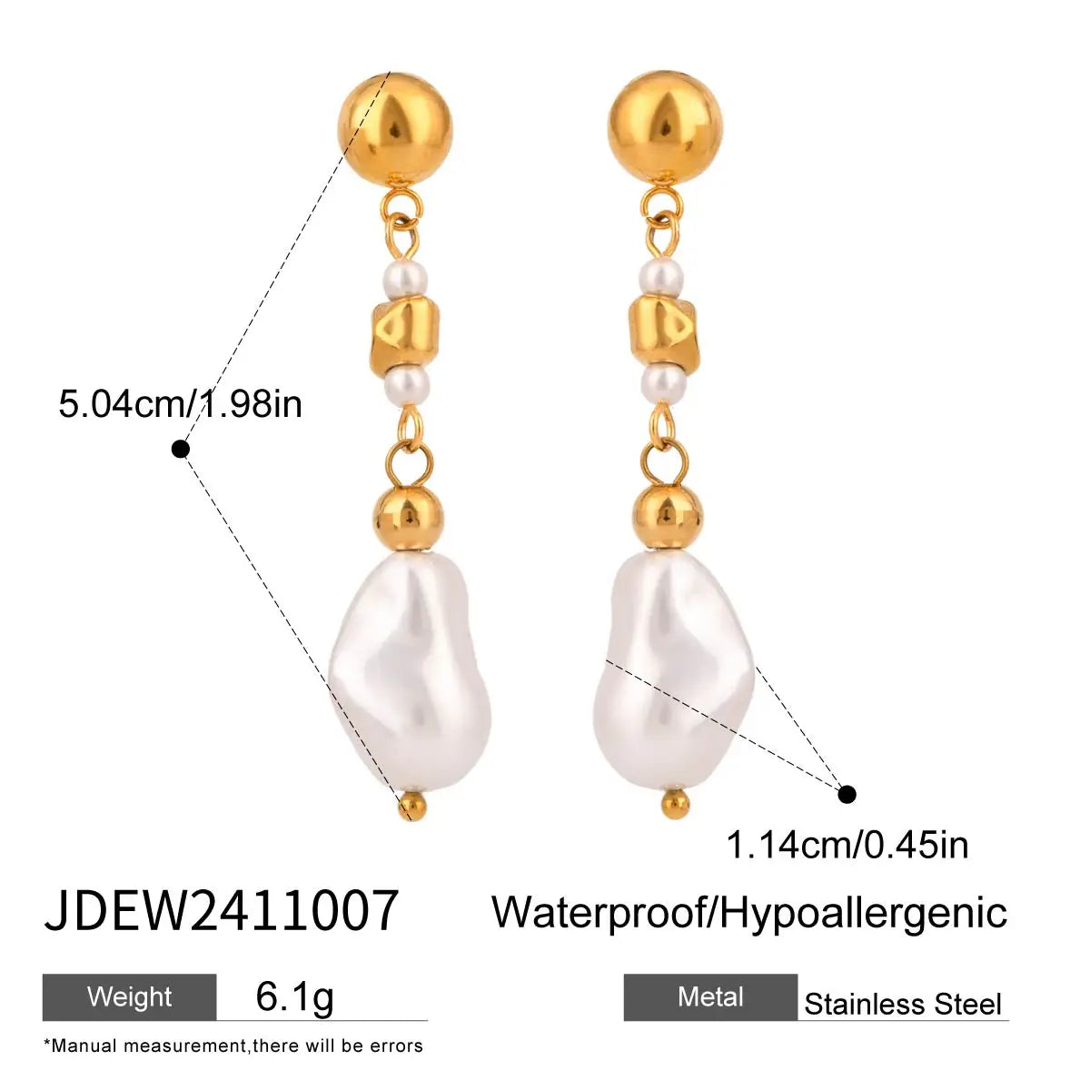 Brincos Elegantes de Pérola Banhados a Ouro 18K