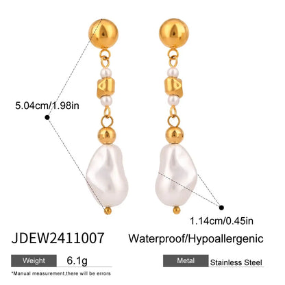 Brincos Elegantes de Pérola Banhados a Ouro 18K